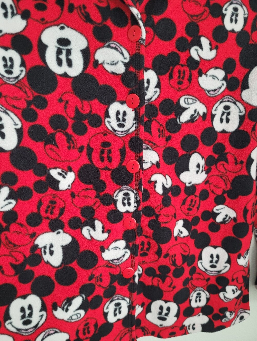 Disney Mickey Mouse Fleece Button Down Pajama Top Red Black L Loungewear Cozy - Picture 3 of 6